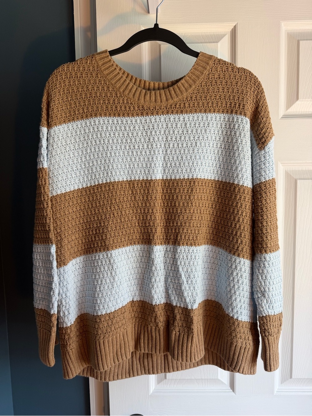 Old Navy Women's Striped Crewneck Sweater in Brown and Light Blue